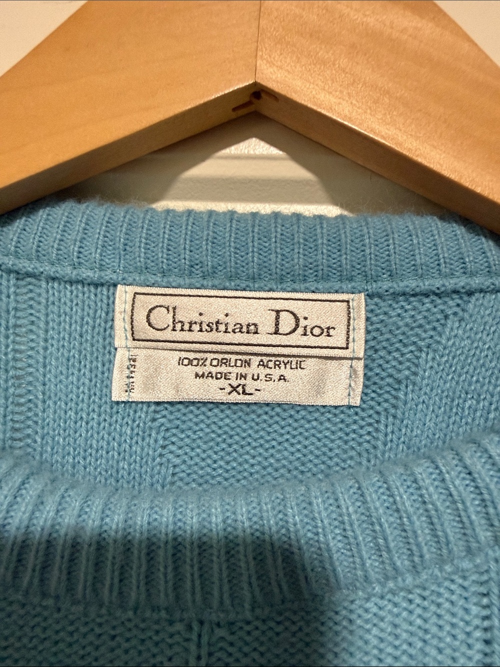 Vintage Christian Dior Woven Blue Sweater Diamond pattern xl made in the USA 90s - Picture 2 of 10